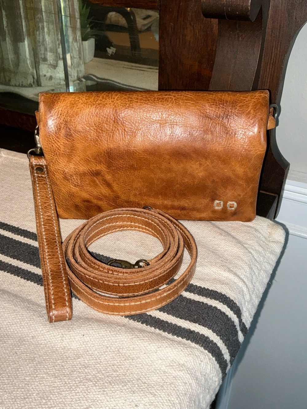 Bed Stu Leather Cadence Wallet Wristlet Crossbody Bag Tan Rustic MSRP $175